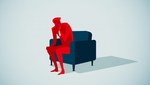 Illustration: Ein verzweifelt wirkender Mann sitzt auf dem Sofa.