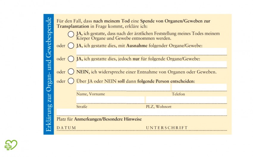 Rückseite des Organspendeausweises.